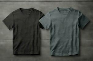 zwei Paare von grau Tee Hemden Vorderseite und zurück Modelle ai generiert foto
