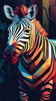 abstrakt Zebra auf dunkel Hintergrund generativ ai foto