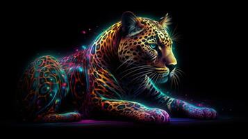 meditieren Jaguar im trippy äußere Raum mit Neon- Fraktale generativ ai foto