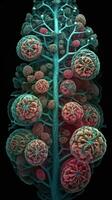 lebendig Farben von Zelle Aufteilung ein höchst detailliert Elektron Mikroskop Aussicht generativ ai foto