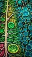 Innerhalb ein Pflanze Zelle ein lebendig Aussicht von Chloroplasten unter ein Elektron Mikroskop generativ ai foto