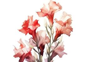 heftig rot Gladiole Strauß auf Weiß Hintergrund im zeitgenössisch Stil generativ ai foto