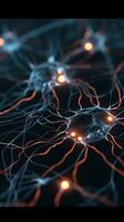 Nahansicht von Neuronen Senden Signale im ultrarealistisch 8 Tausend hoch dynamisch Angebot schleppend Bewegung foto