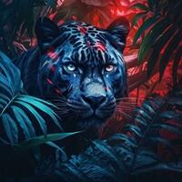 Comicstil Panther Jäger im das Urwald generativ ai foto