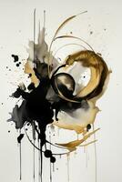 elegant schwarz und Gold Aquarell Stil abstrakt Gemälde generativ ai foto