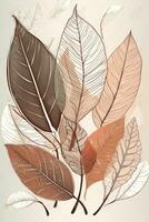 Boho Stil retro Stimmung gefallen Blätter im einfach minimalistisch Zeichnung generativ ai foto
