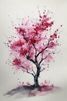 minimalistisch Redbud Baum Aquarell Gemälde foto