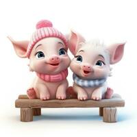 süß und flauschige Baby Schweine Sitzung auf ein Bank Disney Stil Clip Art ai generiert foto
