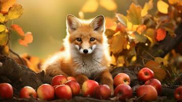 Herbst Fuchs genießen ein mild Ernte Tag ai generiert foto