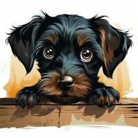 Karikatur Stil Schnauzer spähen mit Vorderseite Pfoten zeigen ai generiert foto