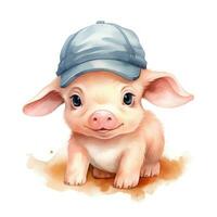 bezaubernd Baby Schwein Aquarell Clip Art mit Deckel auf Weiß Hintergrund ai generiert foto