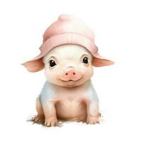 bezaubernd Baby Schwein Aquarell Clip Art mit Deckel auf Weiß Hintergrund ai generiert foto