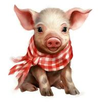 bezaubernd Schwein Clip Art mit Bandana auf Weiß Hintergrund ai generiert foto