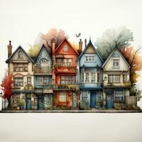 bunt Clip Art von schrullig Englisch Landschaft Häuser ai generiert foto