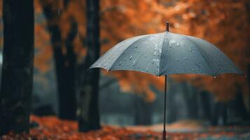 Schutz von das Regen Nahansicht von grau Regenschirm ai generiert foto