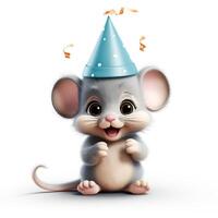 bezaubernd Maus feiern Geburtstag mit Disney Stil Clip Art auf Weiß Hintergrund ai generiert foto