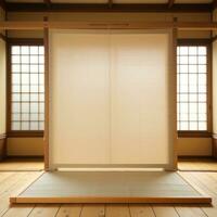 leeren Bild Rahmen im ein japanisch Tatami Zimmer ai generiert foto