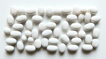 minimalistisch Porträt von pharmazeutische Tabletten auf ein Weiß Hintergrund ai generiert foto