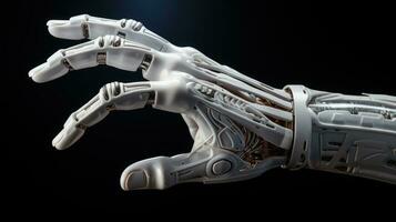 Roboter Hand mit fünf Finger isoliert auf Weiß ai generiert foto