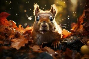 spielerisch Eichhörnchen im National geografisch Fotografie ai generiert foto