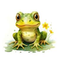 bunt Aquarell Clip Art von ein Smiley Frosch auf Weiß Hintergrund ai generiert foto