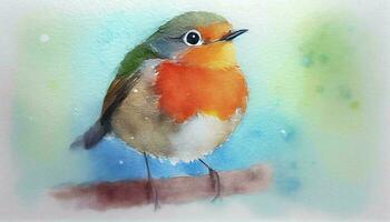 süß Robin thront auf ein grob gezeichnet Licht Aquarell Bild ai generiert foto
