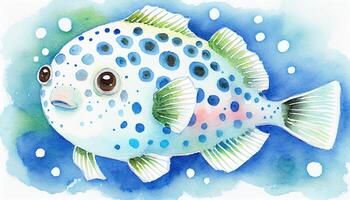 weißgefleckt Kugelfisch im ein zart Aquarell Illustration ai generiert foto