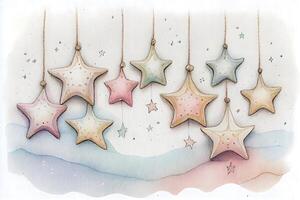 wunderlich Pastell- Sterne auf ein Zeichenfolge ai generiert foto