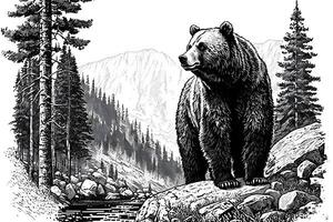 klar Detail Zeichnung von ein Bär ai generiert foto