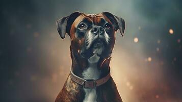 spielerisch Boxer Hund im ein filmisch Rahmen ai generiert foto