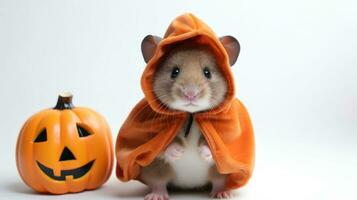 bezaubernd Baby Hamster im Halloween Kostüm ai generiert foto