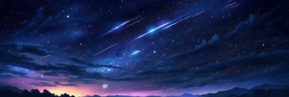 sternenklar Nacht Himmel mit Schießen Sterne ai generiert foto