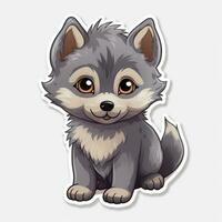 süß Chibi Stil Aufkleber Design von ein grau Wolf ai generiert foto