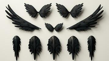 Sammlung von schwarz Flügel Symbole und Abzeichen ai generiert foto