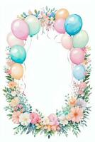 Aquarell Hochzeit oder Geburtstag Schöne Grüße Karte Hintergrund mit Ballons und Blumen foto