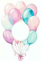 Aquarell Hochzeit oder Geburtstag Schöne Grüße Karte Hintergrund mit Ballons und Blumen foto