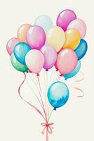 Aquarell Hochzeit oder Geburtstag Schöne Grüße Karte Hintergrund mit Ballons und Blumen foto