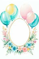 Aquarell Hochzeit oder Geburtstag Schöne Grüße Karte Hintergrund mit Ballons und Blumen foto