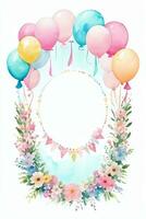 Aquarell Hochzeit oder Geburtstag Schöne Grüße Karte Hintergrund mit Ballons und Blumen foto