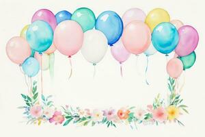 Aquarell Hochzeit oder Geburtstag Schöne Grüße Karte Hintergrund mit Ballons und Blumen foto