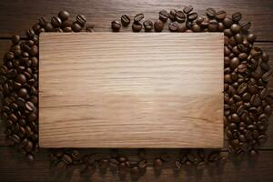 Kaffee Bohnen auf das hölzern Tabelle Banner Vorlage foto