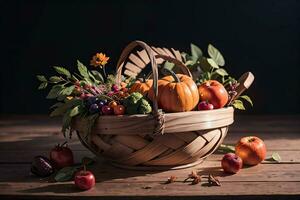 Studio Foto von das Korb mit Herbst Ernte Gemüse