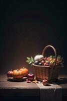 Studio Foto von das Korb mit Herbst Ernte Gemüse