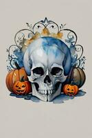 Aquarell Stil Halloween Hintergrund mit Schädel und Kürbis foto