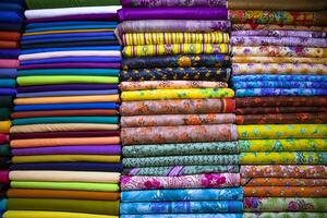 Mehrfarbig Textil- gedruckt Stoffe Muster Textur Hintergrund Hintergrund foto