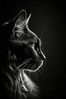 Katze Gesicht Porträt Studio Silhouette Foto schwarz Weiß Jahrgang von hinten beleuchtet Porträt Kontur tätowieren