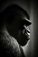 Gorilla Affe Affe Porträt Studio Silhouette Foto schwarz Weiß von hinten beleuchtet Bewegung Kontur tätowieren