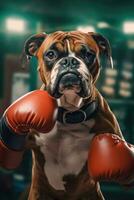 Bulldogge Hund Boxer Boxen Ring Handschuhe Foto humanisiert Tier realistisch Zähne echt