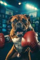 Bulldogge Hund Boxer Boxen Ring Handschuhe Foto humanisiert Tier realistisch Zähne echt