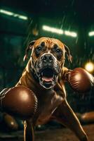 Bulldogge Hund Boxer Boxen Ring Handschuhe Foto humanisiert Tier realistisch Zähne echt